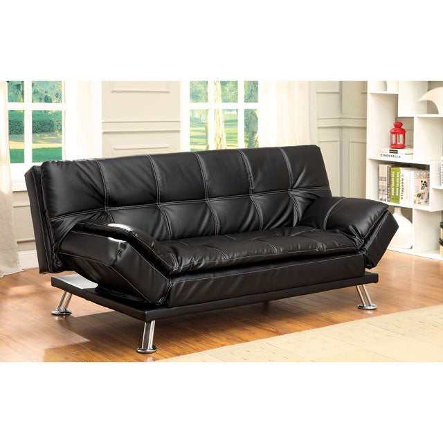 Hauser Black/Chrome Futon Sofa - Ornate Home