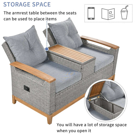 Hawaii Adjustable Outdoor Loveseat with Storage - Ornate Home