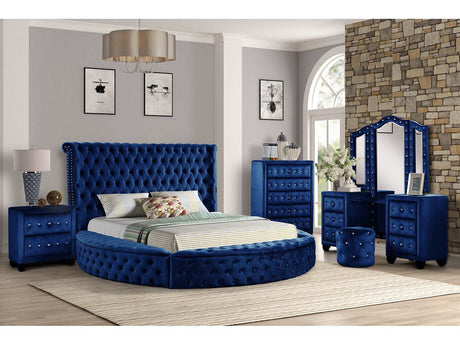 Hazel Blue Tufted Velvet King Vanity Bedroom Set / 5pc - Ornate Home