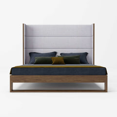 Heloise Grey Fabric & Walnut Trim Queen Bed - Ornate Home