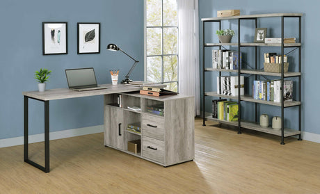 Hertford Grey Driftwood LShape Office Desk w/ Storage - Ornate Home