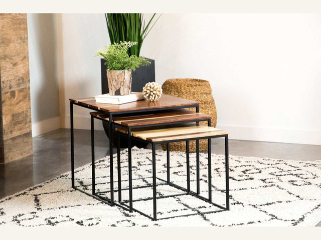 Hibah Natural & Black 3pc Nesting Table set - Ornate Home