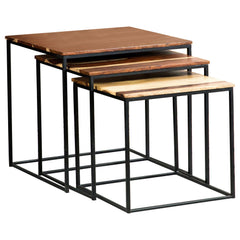 Hibah Natural & Black 3pc Nesting Table set - Ornate Home