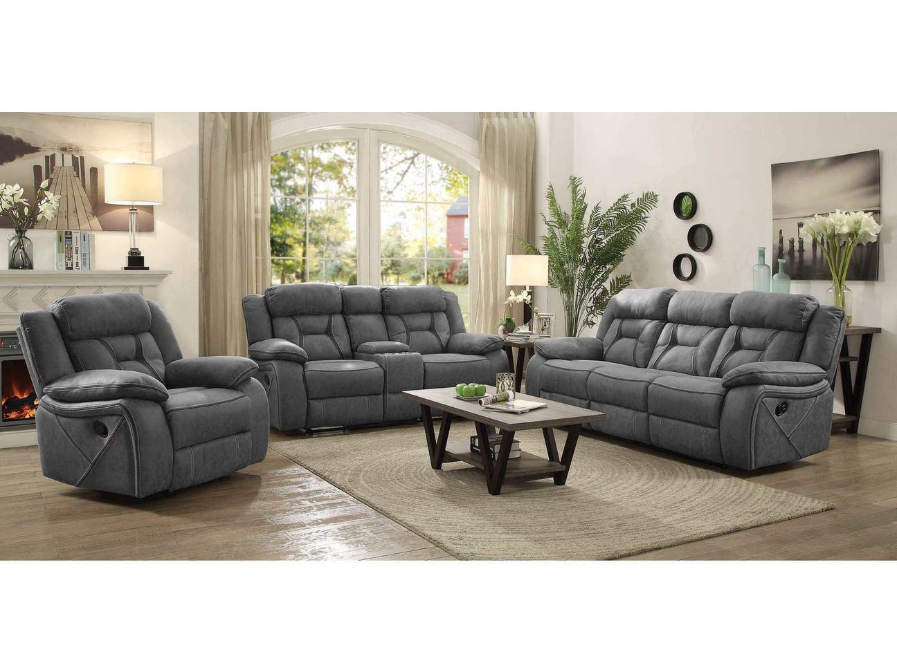 Higgins Grey 3pc Motion Living Room Set - Ornate Home