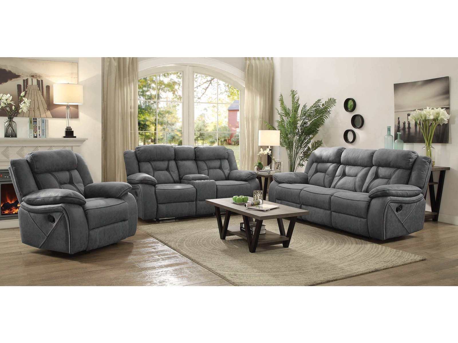 Higgins Grey 3pc Motion Living Room Set - Ornate Home