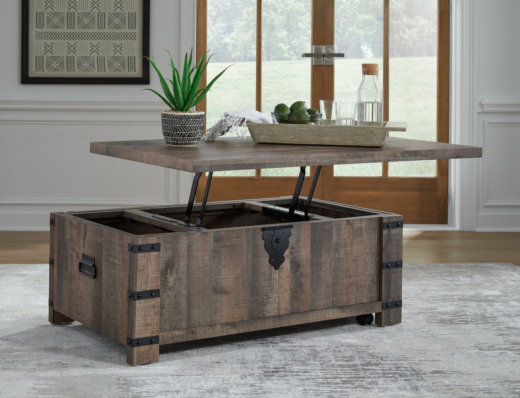 Hollum Rustic Brown Lift-Top Coffee Table - Ornate Home