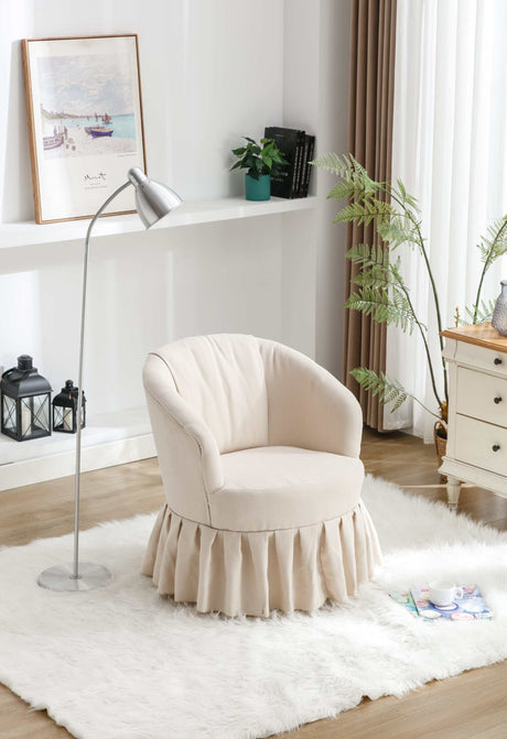 Honey Linen Swivel Auditorium Chair With Pleated Skirt Beige - Ornate Home