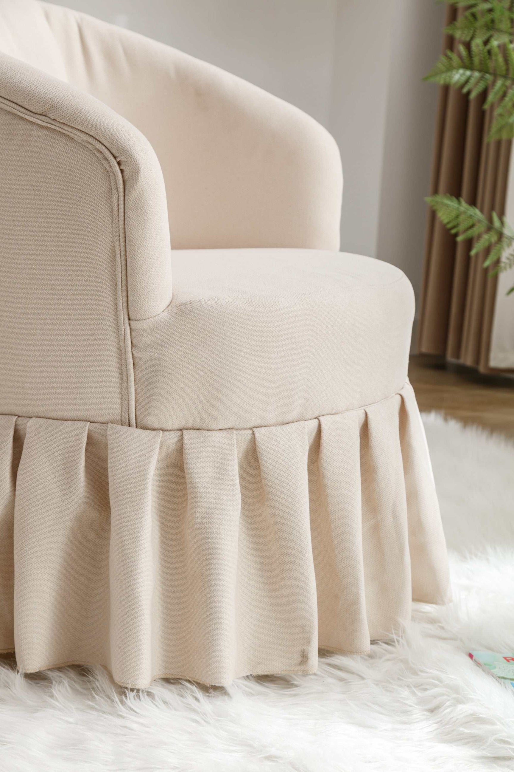Honey Linen Swivel Auditorium Chair With Pleated Skirt Beige - Ornate Home