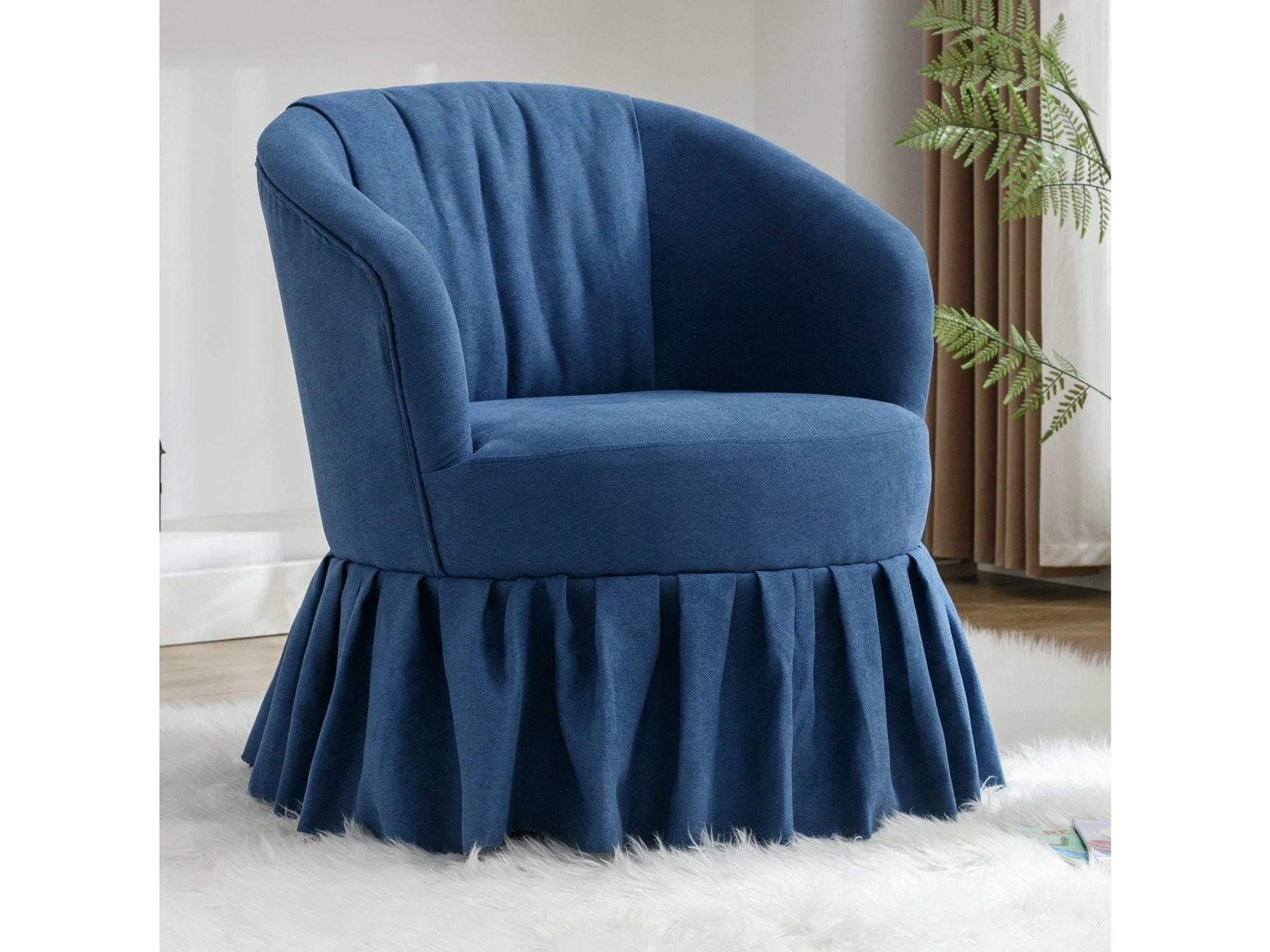 Honey Linen Swivel Auditorium Chair With Pleated Skirt Blue - Ornate Home