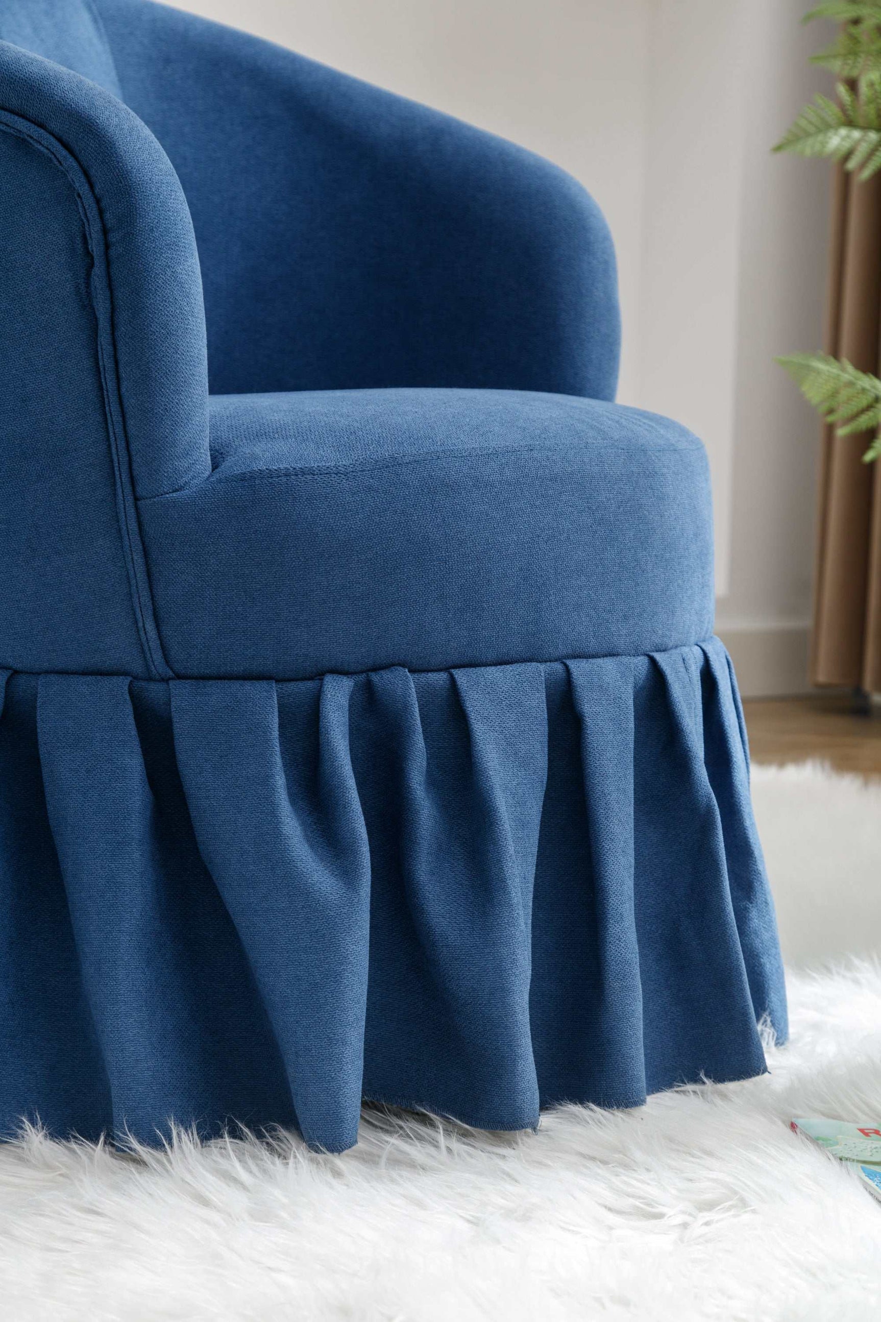 Honey Linen Swivel Auditorium Chair With Pleated Skirt Blue - Ornate Home