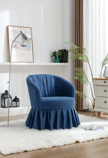 Honey Linen Swivel Auditorium Chair With Pleated Skirt Blue - Ornate Home