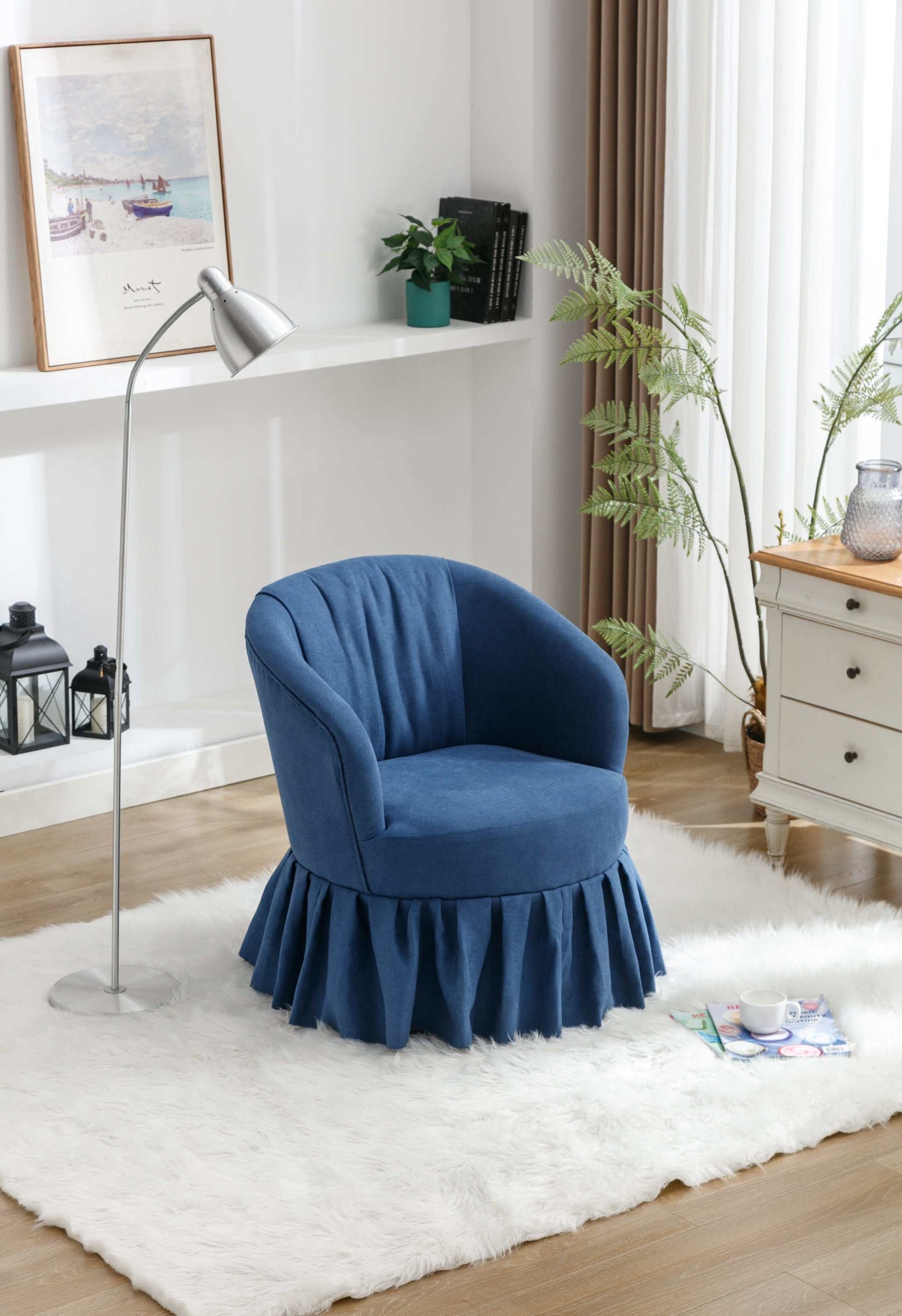Honey Linen Swivel Auditorium Chair With Pleated Skirt Blue - Ornate Home