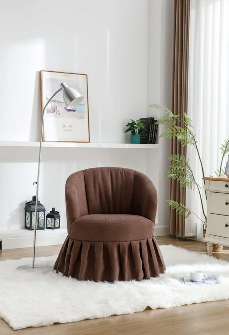 Honey Linen Swivel Auditorium Chair With Pleated Skirt Brown - Ornate Home