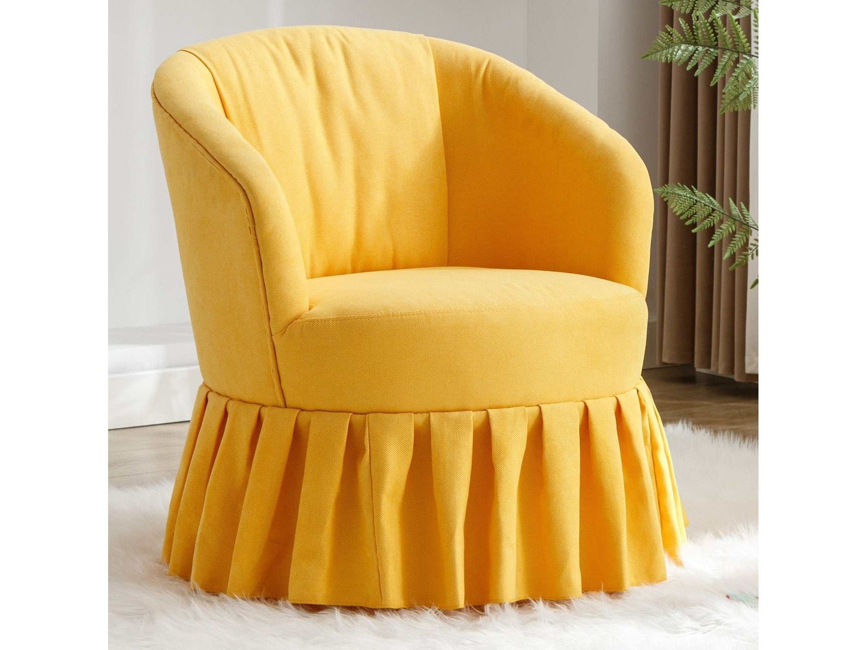 Honey Linen Swivel Auditorium Chair With Pleated Skirt Yellow - Ornate Home
