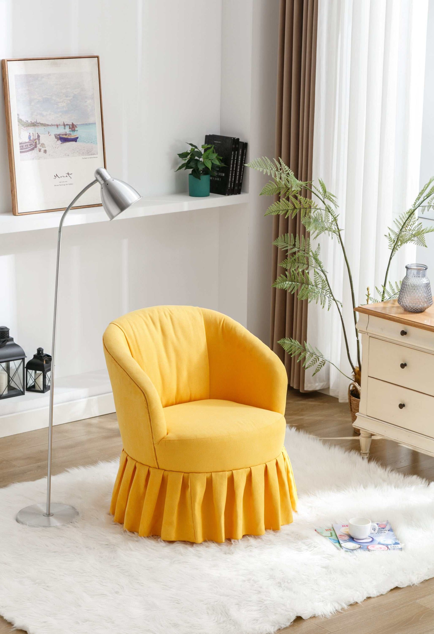 Honey Linen Swivel Auditorium Chair With Pleated Skirt Yellow - Ornate Home
