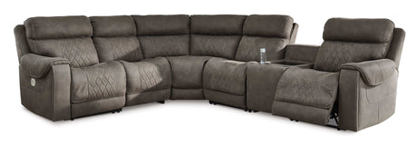 Hoopster Gunmetal 6pc Power Reclining Sectional w/ Touchscreen Console - Ornate Home
