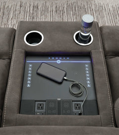 Hoopster Gunmetal 6pc Power Reclining Sectional w/ Touchscreen Console - Ornate Home