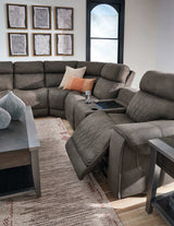 Hoopster Gunmetal 6pc Power Reclining Sectional w/ Touchscreen Console - Ornate Home