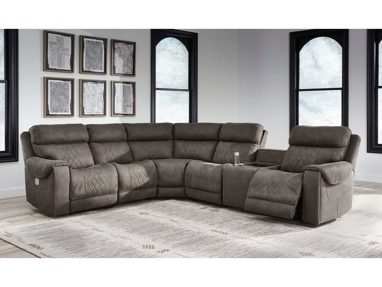 Hoopster Gunmetal 6pc Power Reclining Sectional w/ Touchscreen Console - Ornate Home