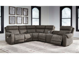 Hoopster Gunmetal 6pc Power Reclining Sectional w/ Touchscreen Console - Ornate Home