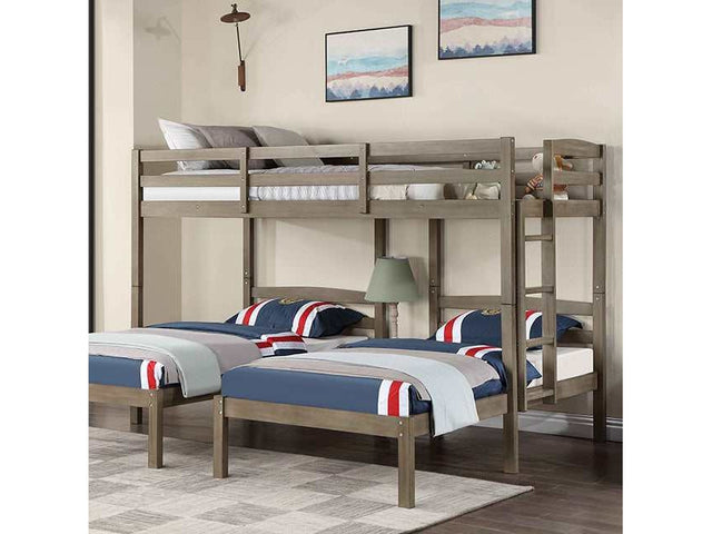 Hortense Warm Gray Triple Twin Bunk Bed - Ornate Home