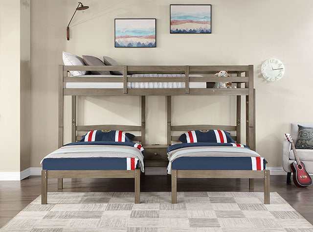 Hortense Warm Gray Triple Twin Bunk Bed - Ornate Home