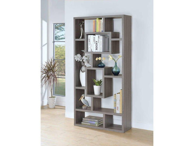 Howie Weathered Grey 10 Shelf Bookcase - Ornate Home