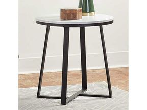 Hugo Faux White Marble / Matte Black End Table - Ornate Home