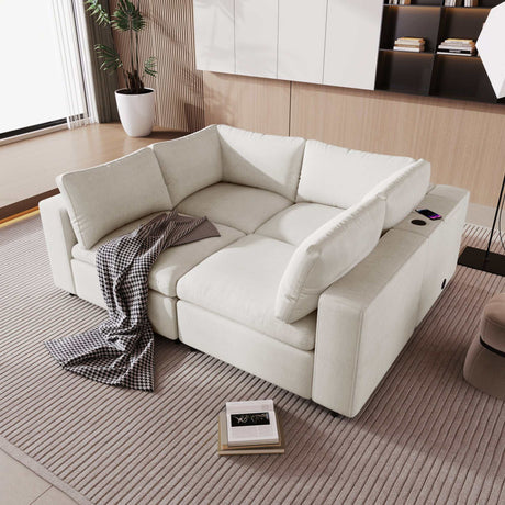 Humboldt Smart Modular Beige Sofa with  Features - Ornate Home