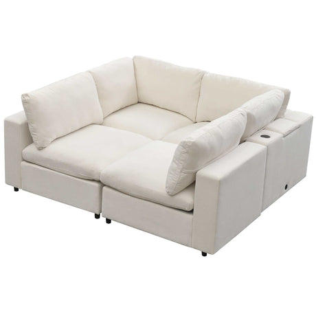 Humboldt Smart Modular Beige Sofa with  Features - Ornate Home