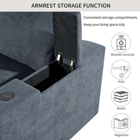 Humboldt Smart Modular Gray Sofa with  Features - Ornate Home