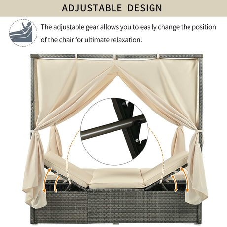 Huntington Adjustable Sun Bed With Curtain - Ornate Home