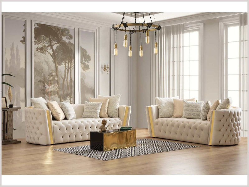 Fanci Ivory Velvet Living Room Set / 2pc - Ornate Home