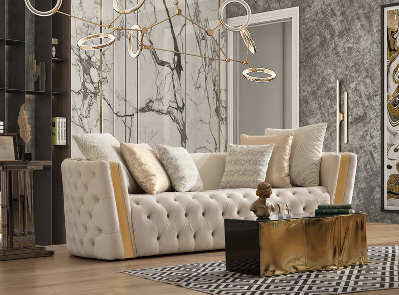 Fanci Ivory Velvet Living Room Set / 2pc - Ornate Home