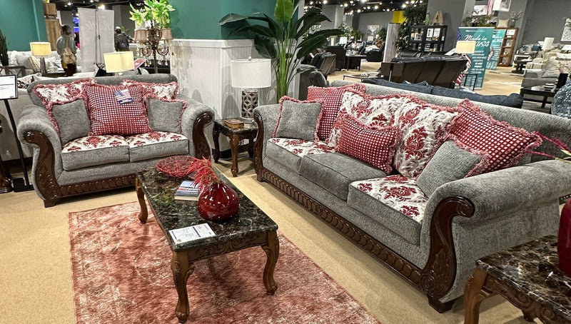 Whitland Light Gray & Red Sofa & Loveseat Set - Ornate Home