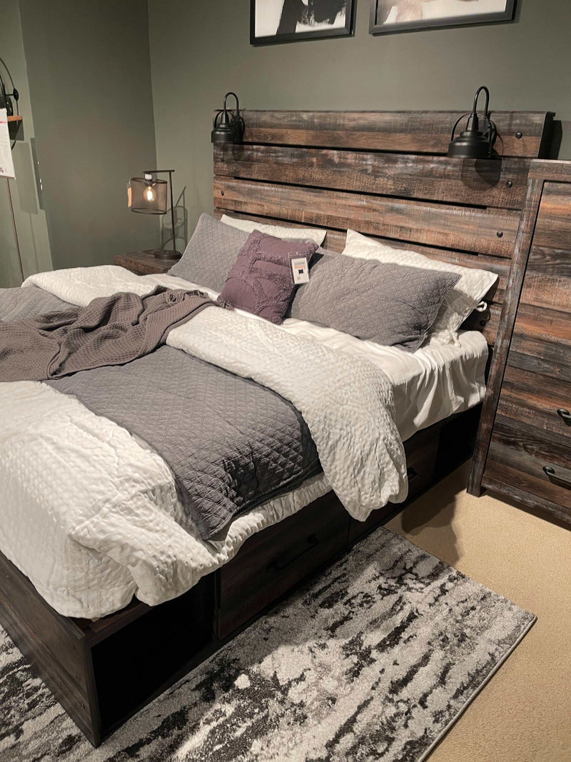 Drystan Multi Tone King Panel Bed w/ 2 Storage Drawers - Ornate Home