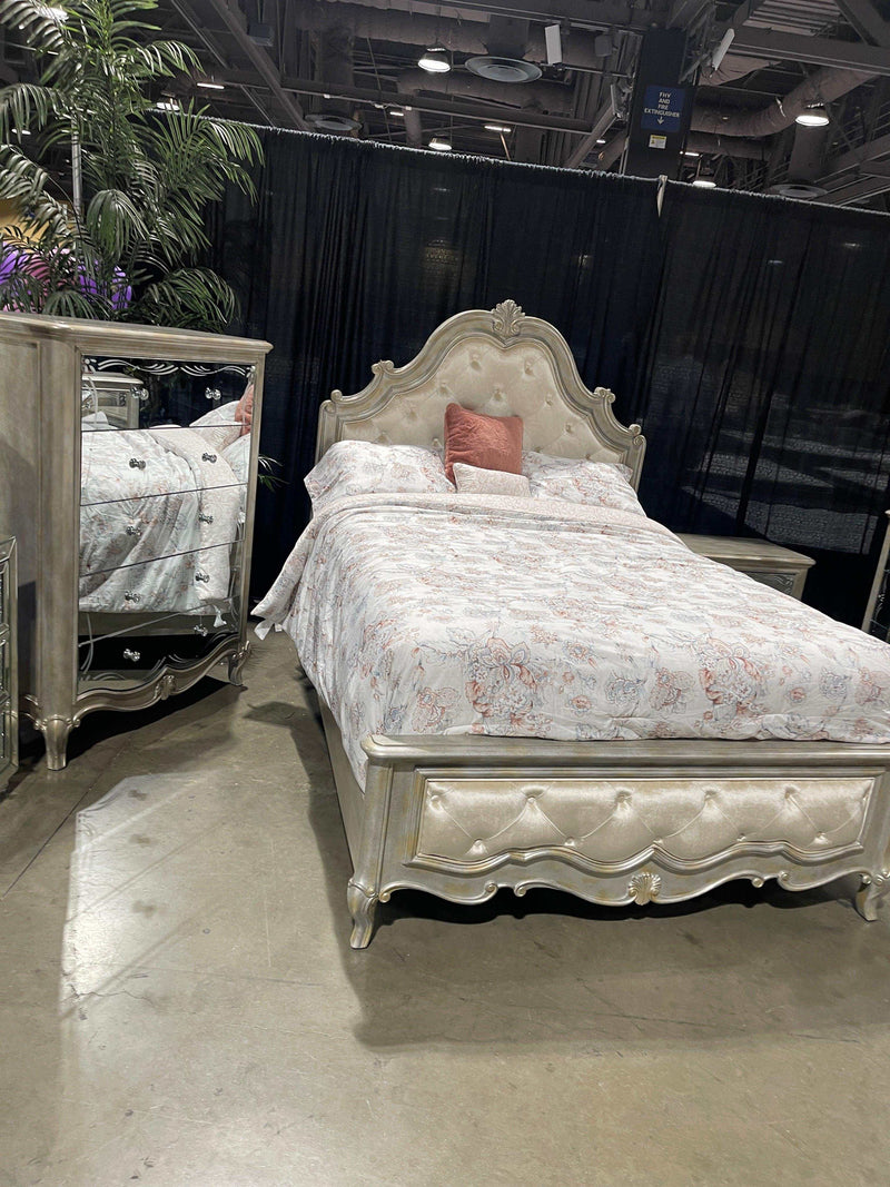 Esteban - Velvet & Antique Champagne - Queen Panel Bed - Ornate Home