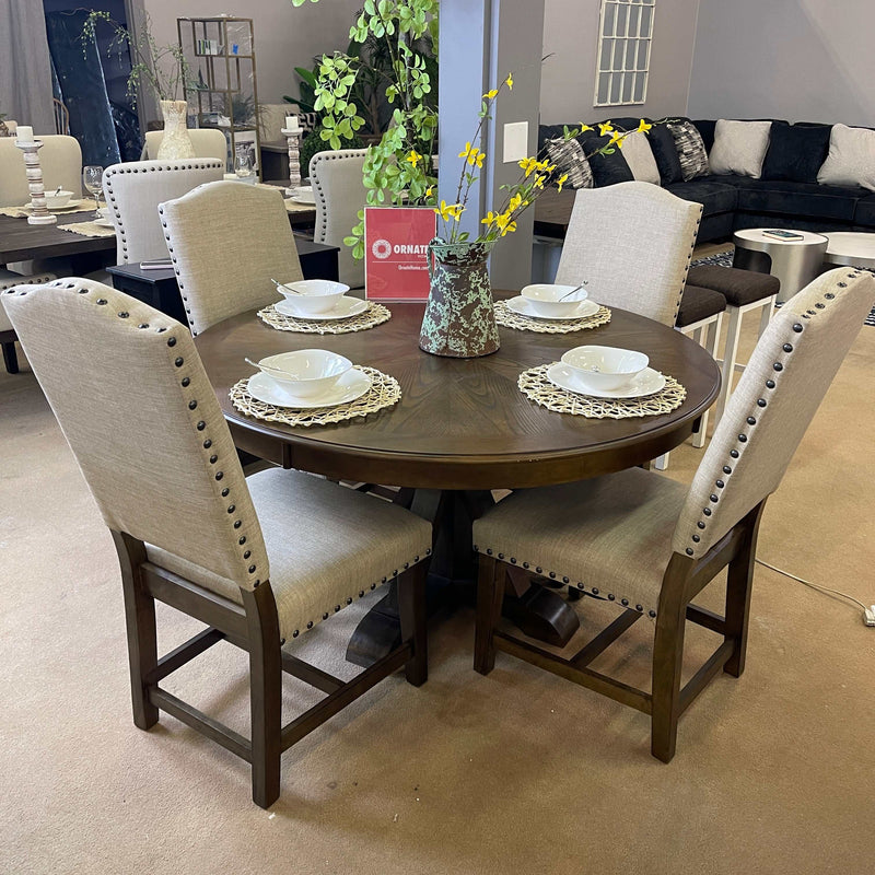 Beige round best sale dining room set