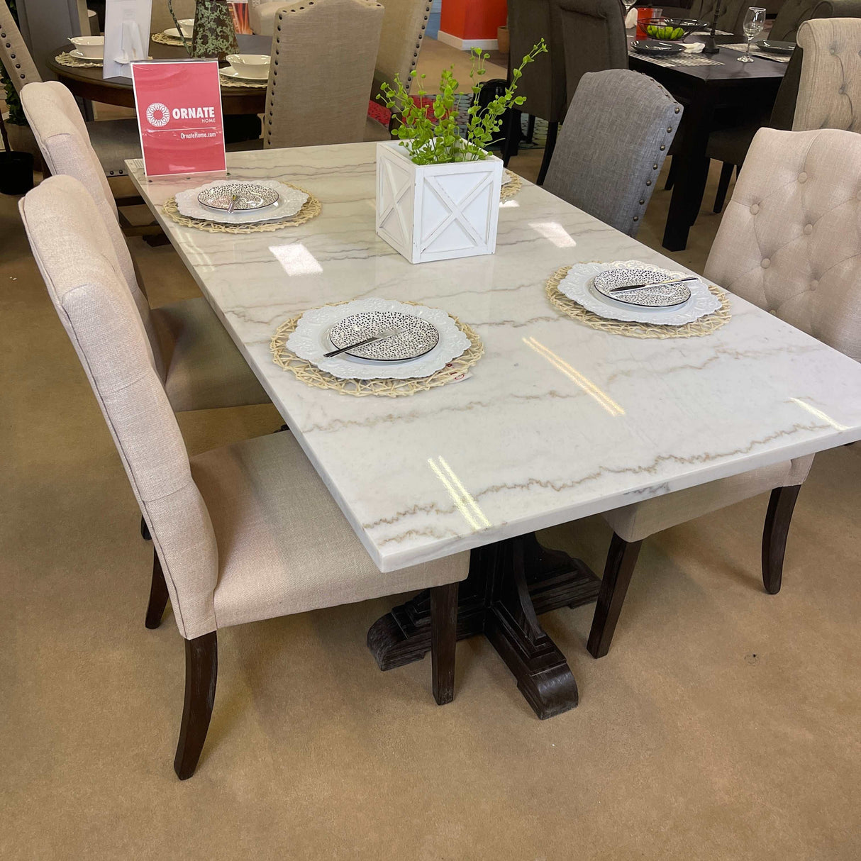 Gerardo White Marble & Weathered Espresso Dining Table - Ornate Home