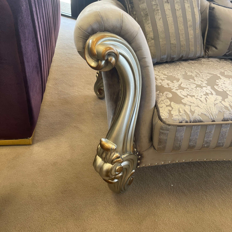 Versailles Velvet & Antique Platinum Sofa w/5 Pillows - Ornate Home