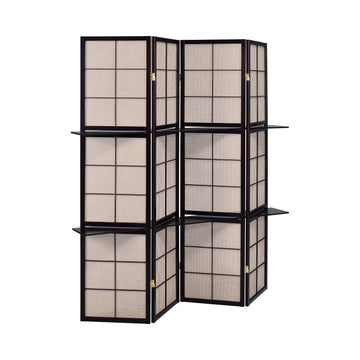 Iggy Tan & Cappuccino 4 Panel Folding Screen w/ Removable Shelves - Ornate Home