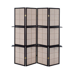Iggy Tan & Cappuccino 4 Panel Folding Screen w/ Removable Shelves - Ornate Home