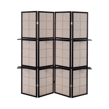 Iggy Tan & Cappuccino 4 Panel Folding Screen w/ Removable Shelves - Ornate Home