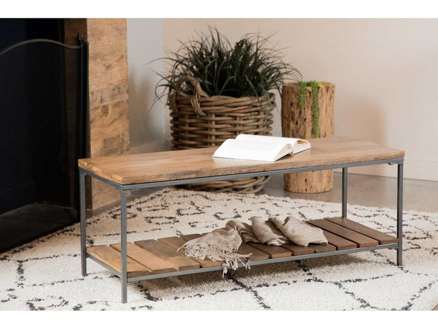 Inez Natural & Gunmetal Bench w/ Slat Shelf - Ornate Home