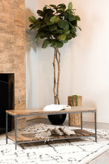 Inez Natural & Gunmetal Bench w/ Slat Shelf - Ornate Home