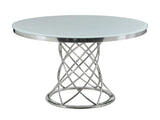Irene White & Chrome Round Glass Top Dining Table - Ornate Home