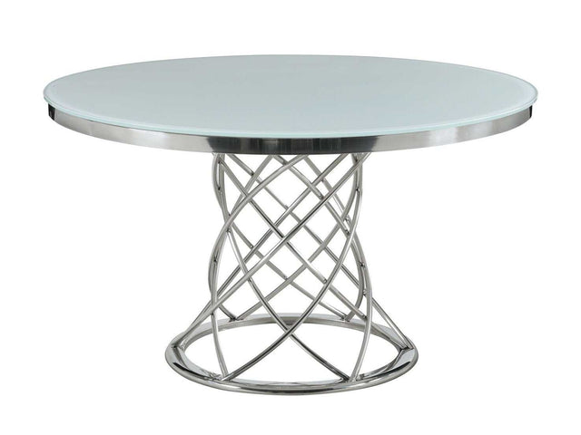 Irene White & Chrome Round Glass Top Dining Table - Ornate Home