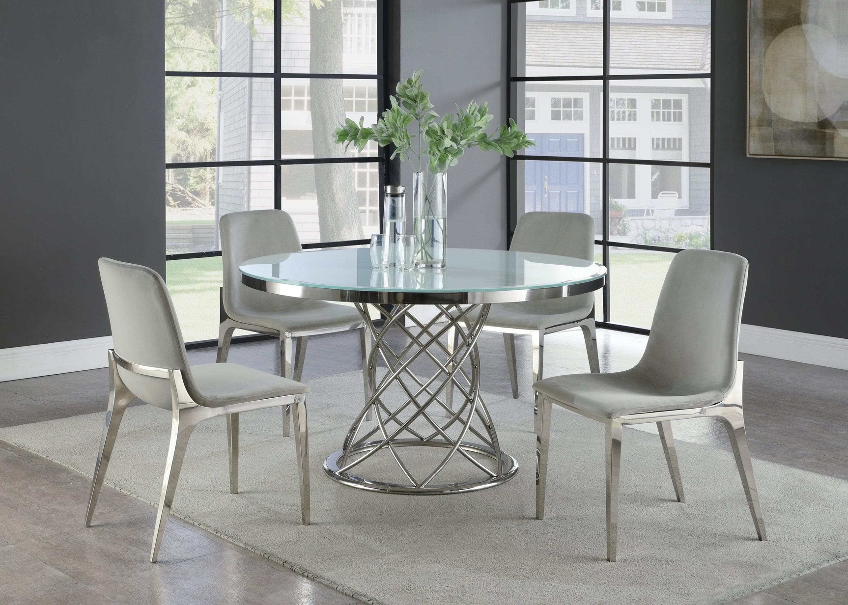 Irene White & Chrome Round Glass Top Dining Table - Ornate Home