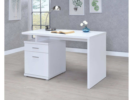 Irving White 2 Drawer Office Desk w/ Cabinet - Ornate Home