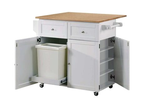 Jalen Natural Brown & White 3 Door Kitchen Cart w/ Casters - Ornate Home